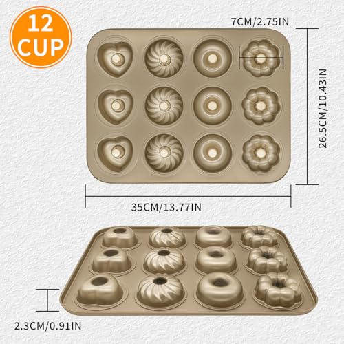 Mu Mianhua Doughnut Molds Baking Tins Nonstick Doughnuts Baking Pans Carbon Steel 12-Cavity Donut Baking Pan 4 Shapes Design Baking Tray for Cake Biscuit Bagel Muffin - Image 3
