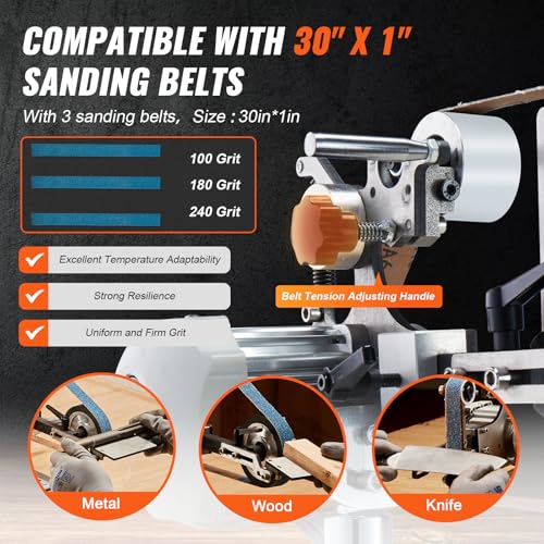 Image of VEVOR Belt Grinder Sander, 30 x 1-Inch Variable Speed Belt Polisher with VFD, 550W Polishing Grinding Machine with 2 Grinding Moulds & 3PCS Sanding Belts for Metalworking, Knife Making