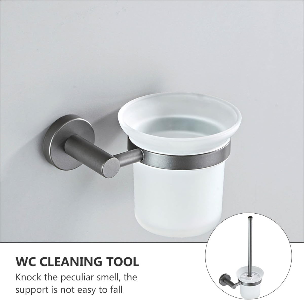 IMIKEYA Escobilla de Baño para Inodoro con Base Redonda de Vidrio Mate, Diseño Simple y Moderno, Fácil de Colgar en Pared, Adecuado para Limpieza Eficaz Caídas