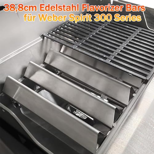 7636 Edelstahl Flavorizer Bars für Weber Spirit 300 Grill, 38,8CM Aromaschienen für Weber Spirit E310 E320 E330,Edelstahl Hitzeschild für Weber Spirit II 310 Series, Brennerabdeckungen Ersatz