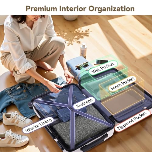 Hoteel 3 Piece ABS Hardshell Luggage Set, 4-Year Limited Warranty, Spinner Wheels, TSA Lock, Wet/Dry Separation Compartment, 20"/24"/28" Suitcase, Beige4