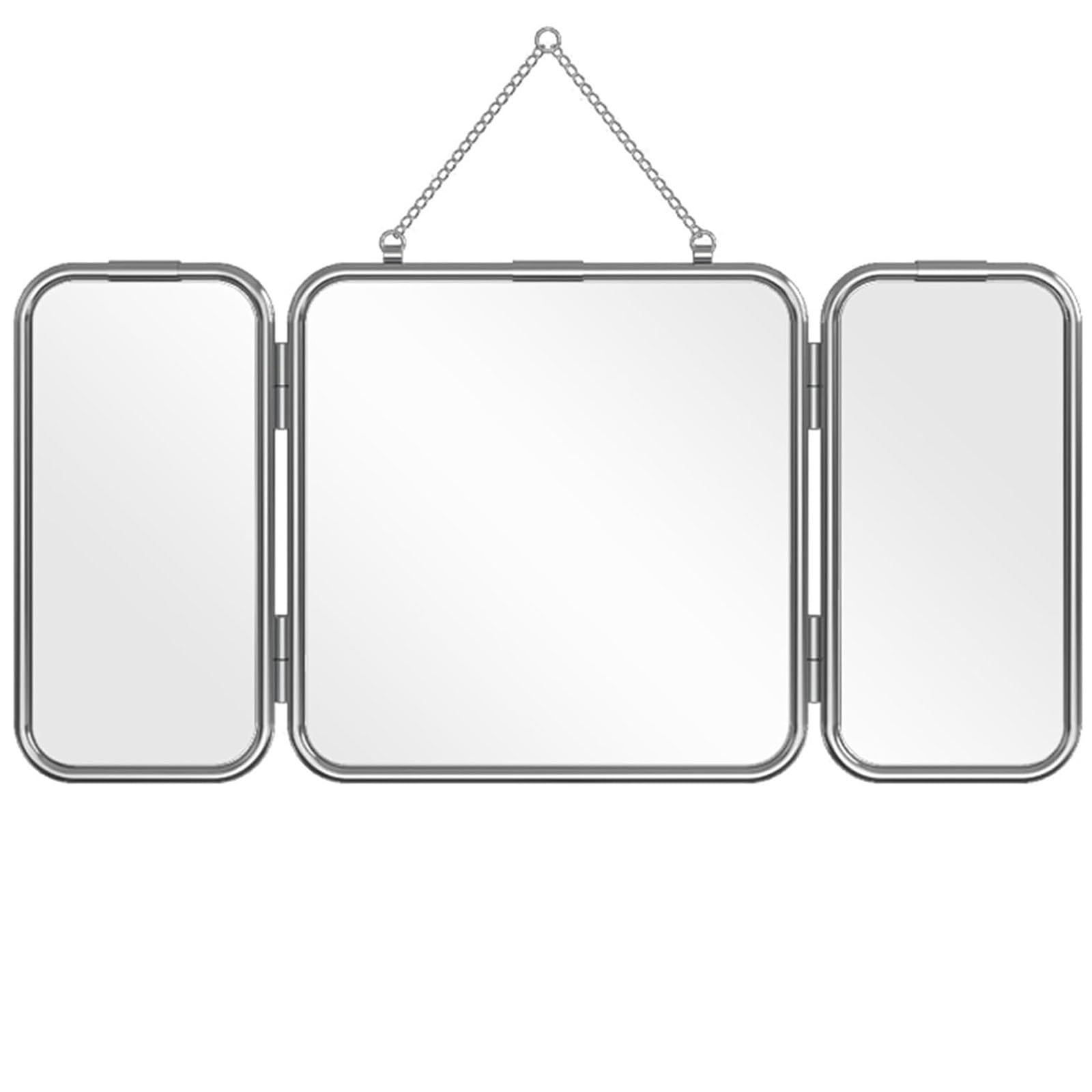 Miroir Carré Pliable De 30cm, Mural Miroir 3 Faces，Moderne avec Cadre Et Chaîne en Acier Inoxydable, Décoratif À Suspendre，Haute Définition
