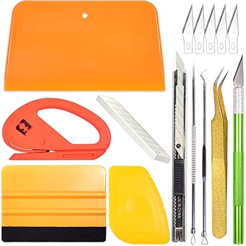 AHCHAY Craft Vinyl Weeding Tool Kit for Adhesive Contact Paper Application, with Vinyl Squeegee, Hobby Knife & Blades, Little Hard Scraper, Tweezer, Vinyl Safety Cutter, Weeder Hook Cover
