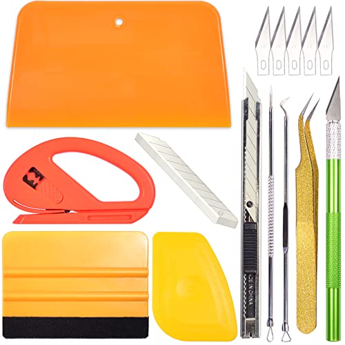 AHCHAY Craft Vinyl Weeding Tool Kit for Adhesive Contact Paper Application, with Vinyl Squeegee, Hobby Knife & Blades, Little Hard Scraper, Tweezer, Vinyl Safety Cutter, Weeder Hook
