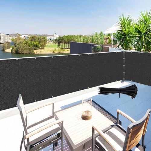 Zip Cable Ties and 3' x 49' Black Privacy Screen Fence Cover Panel Shade Cloth Fabric for Chain Link Fence Balcony Deck Patio Pool Railing Porch Playground Yard Garden Farm