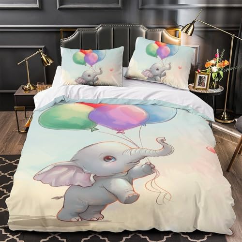 Housse de couette éléphant 140x200 parure lit microfibre 3D