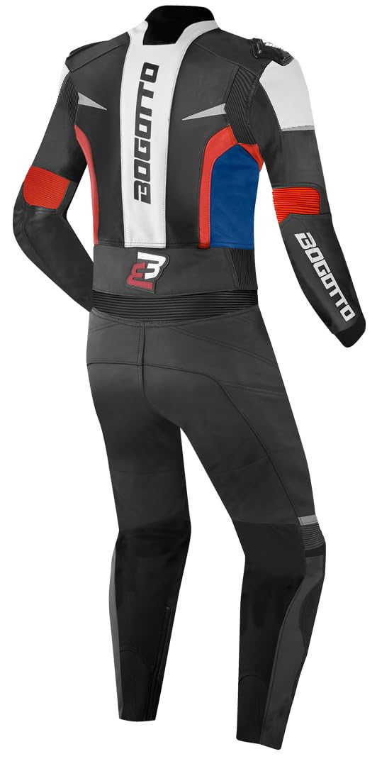 Bogotto Misano Combinaison moto deux pièces en cuir, noir/blanc/rouge/bleu, 48