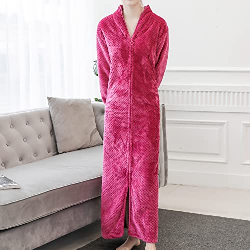 Women's Long Housecoat Fuzzy Bath Robe Fleece Oversized Zipper Thick House Coat Warm Winter2