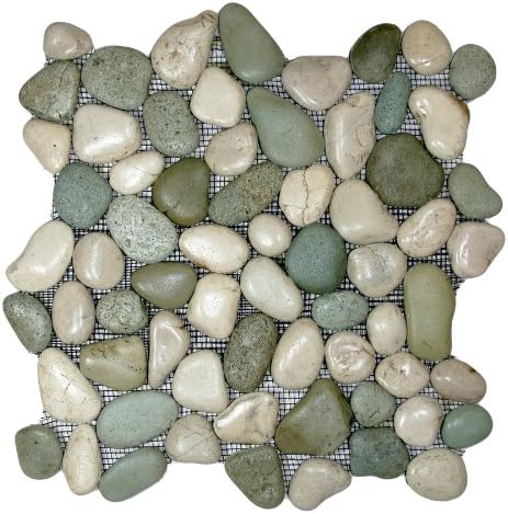 Glazed Sea Green and White Pebble Tile 1 sq.ft. (Mesh Mounted)