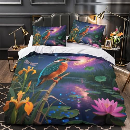 Parure de lit martin-pêcheur en microfibre 200x200 cm avec taies - 4