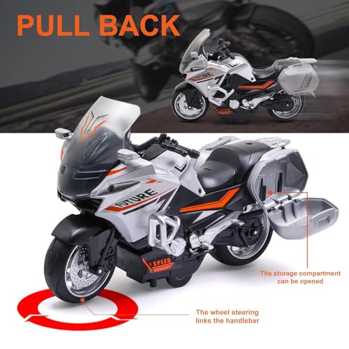 Image of FEXXA Police Motorcycle Toy - Pull Back Motorcycle Toys, Tiny Gift with Music Lighting, Latte Motorcycles Toy for Kids Boys Age 3-8 Year Old [NEW] (Future Bike-Orange)