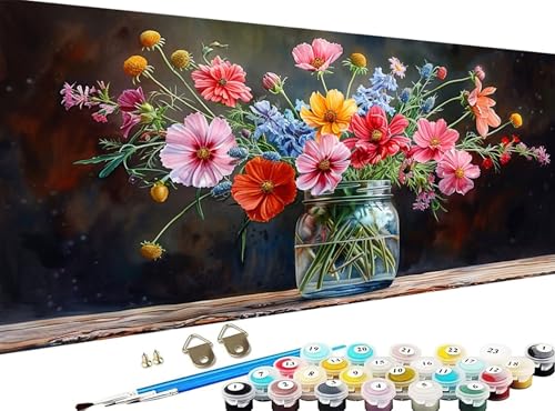 Pintar por Numeros Adultos planta DIY Pintura por Numeros Adultos flores Cuadros para Pintar por Numero Kit con Pinceles y Pinturas Acrilicos para Halloween Decoracion Hogar 90x180cm Sin Marco Z 506