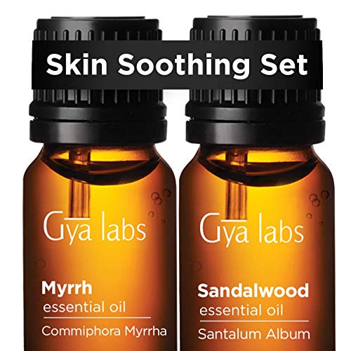 Gya Labs Skin Soothing Set - Myrrh & Sandalwood Oil for Smooth & Flawless Skin Care - 100% Pure Therapeutic Grade Essential Oils Set to Soothe & Hydrate Sensitive & Dry Skin - 2x10ml