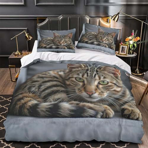 Housse de couette chat 3D microfibre de qualité supérieure avec fermeture éclair
