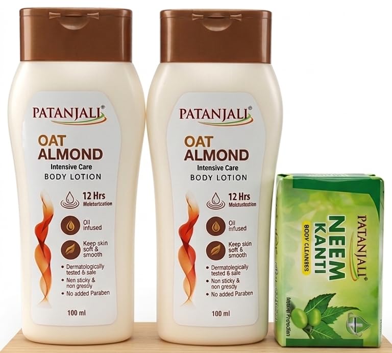 Patanjali Oat Almond Intensive Care Body Lotion, 100 ml, Pack of 2, with FREE Neem Kanti Body Cleanser-image-44