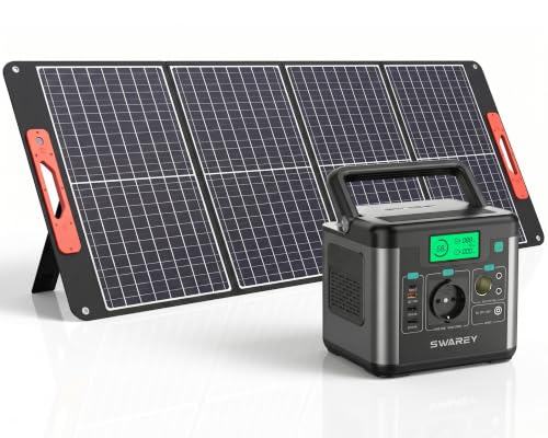 SWAREY Tragbares Powerstation S160 mit 100W Solarpanel, 222Wh Solargenerator, 300W (600W Spitze) AC Ausgang, 65W USB-C Anschluss für Camping Reisen Wohnmobil