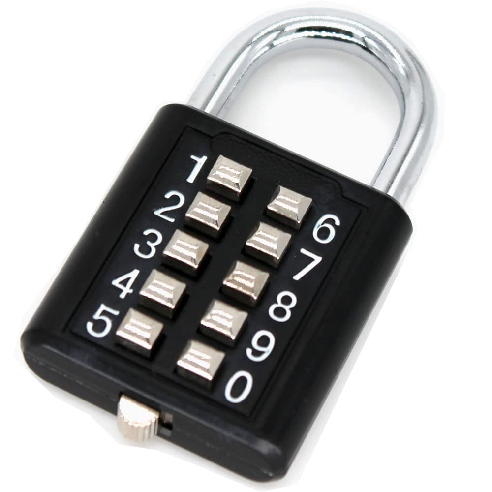 MIONI 10 Position Push Button Combination Padlock, 5 Position Locking Mechanism, (1 Black)