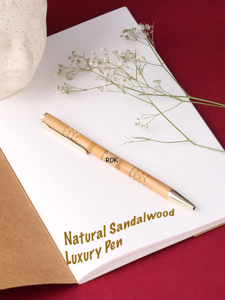 RDK Handmade Ballpoint Pens, Stunning Handcrafted Sandalwood Pen with Chandan Aroma Elephant, Gift Set for Men & Women, Professional, Executive, Office, Nice Pens-Gift Box