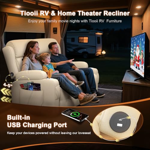Image of Loveseat Recliner Sofa, Home Theater Seating with Massage, Reclining Loveseats with Console, Wall Hugger RV Couch Movie Theater Chairs, RV Furniture Sofas with USB, Cup Holders, Drawer for Gaming Room