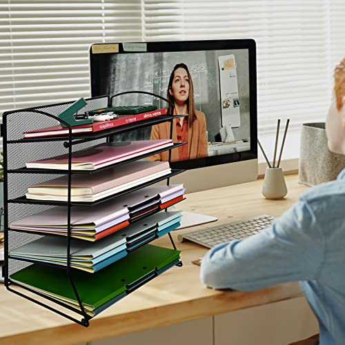 Gdindinfan 6 Tier Paper Letter Tray Organizer Mesh Desktop File Organizer, Paper Sorter Letter Shelf Rack For Office Or Home, Black #TOP4