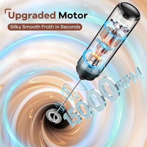 Image of Rechargeable Milk Frother Handheld, Portable Hand Mixer Frother Wand Drink Mixer for Coffee, Latte, Matcha, Cappuccino, Frappe with cover kitchen gifts (Matte Black)