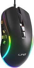 LTC MKM051 MMO Gaming Mouse, 10 Programmable Buttons, 7200 DPI, Wired RGB Mouse Ergonomic Natural Grip Build, 5 Side Macro Keys, Software Supports DIY Keybinds & Backlit, Black
