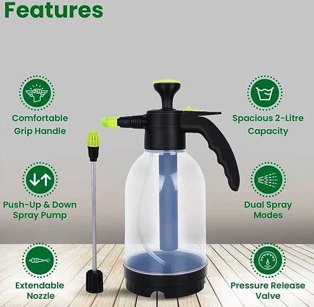 Image of SJ Organics 2L Pressure Spray Pump with Long Nozzle, Transparent Spray Bottle for Plants Adjustable Nozzle, Leak-Proof Compression Sprayer for Watering, Fertiliser & Pesticide, Garden Lawn Plant Care