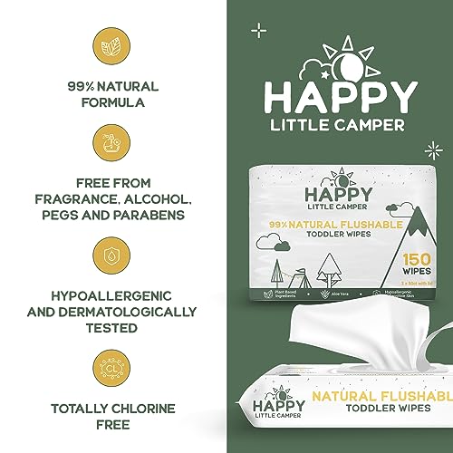 Image of Happy Little Camper Ultra-Absorbent Super Saver Baby Diapers Size 2 - Hypoallergenic, Unscented & Chlorine-Free Disposable Diapers (200 Count) Come with Flushable Wipes (200 Count) for Sensitive Skin
