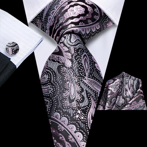 Image of Dubulle Mens Tie Set Solid Paisley Silk Striped Necktie for Men with Cufflinks Tie and Pocket Square