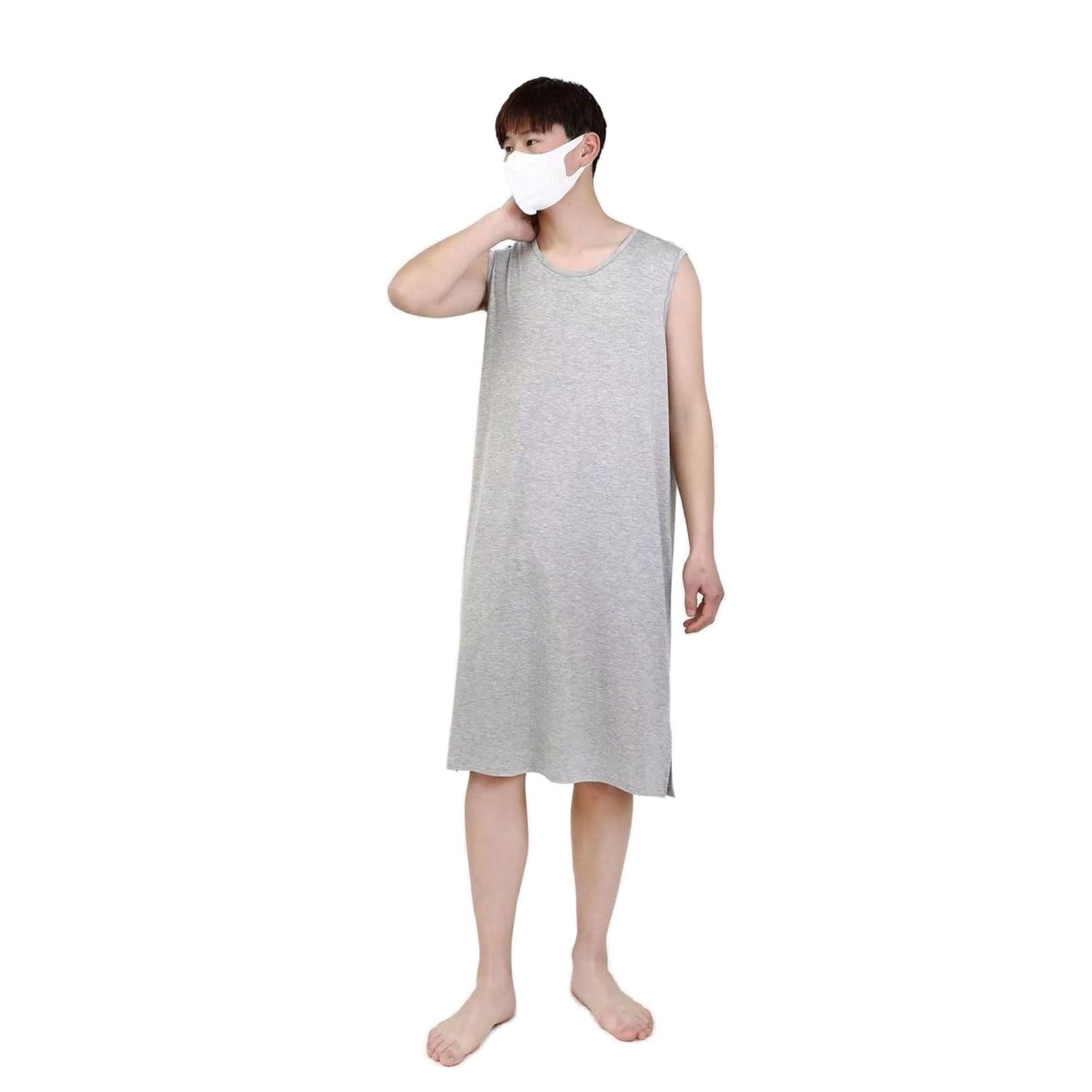 Robes vêtements de Nuit Chemises de Nuit sans Manches pour Hommes, Pyjamas modaux Classiques pour Hommes Chemise de Nuit Ultra Douce Robe de Nuit Ample