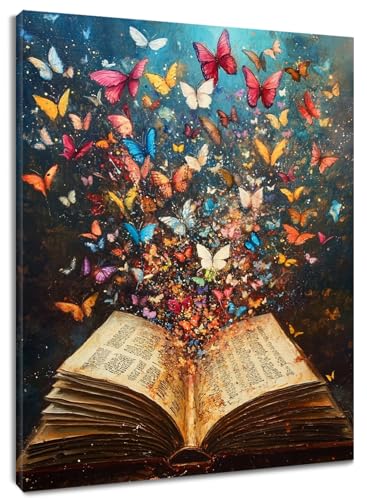 LB Cuadros Decoracion Salon- Libro Vintage Poster- Mariposa Laminas Decorativas Pared- Divertido biblioteca Decoracion Pared para Hogar Habitacion Cocina Dormitorios Baño,40x60cm Sin Marco