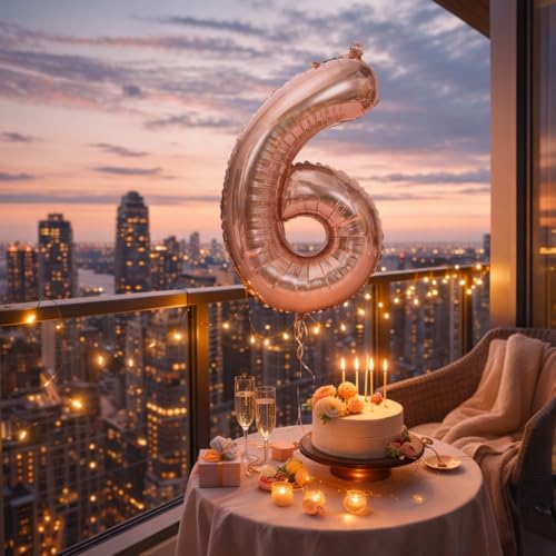 Image of Wanna Party Numerical 6 Rose Gold Balloon for Birthday and Anniversary Party | Number Large Foil (40inch)