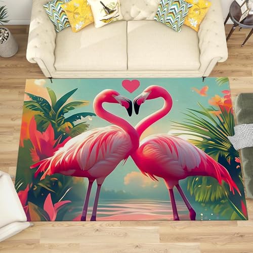 Tapis poils courts lavable forêt tropicale rose 60x90 - 3