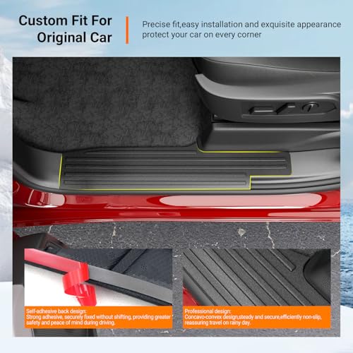 powoq Interior Door Sill Protector Compatible with 2019-2026 Chevy Silverado GMC Sierra 1500 Door Sill Guard TPE Car Threshold Protector Replacement for 2019-2026 Chevy Silverado Accessories