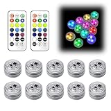 Hojalis Unterwasser Licht mit Fernbedienung, 10 Stück RGB Mini LED Lichter Wasserdicht, 13 Farben Mini Unterwasser LED Teelichter, Mehrfarbige Teichbeleuchtung für Aquarium, Fischbecken,Badewanne Pool