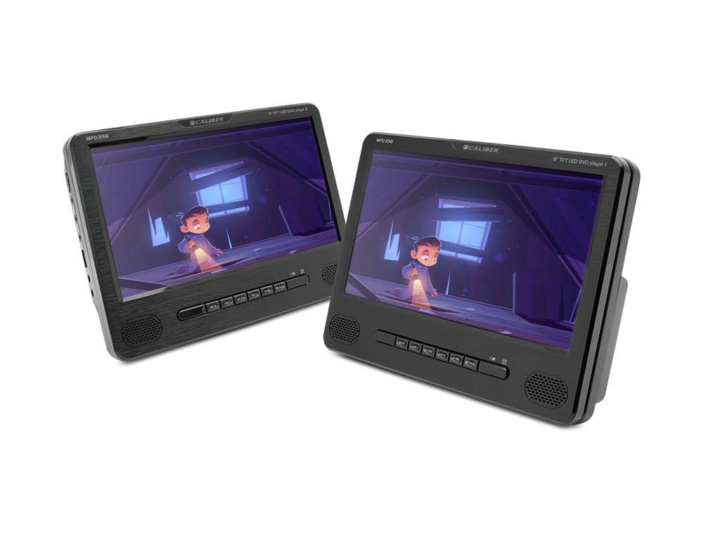 Caliber 2 Lecteur DVD Portables avec Support d'appui-tête - Port USB MPD298 - Écran de 9 Pouces - Utilisez séparé ou synchronisé - Plug Jack AUX 3.5 - Noir - 227 x 171 x 38 mm