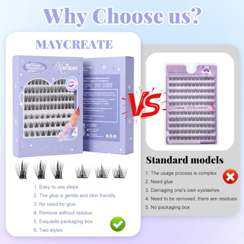 Image of MAYCREATE 140pcs Wispy Eye Lashes for Women Self Adhesive Natural Look Cluster Lashes 2 Styles 10-13mm Manga Anime False Fake Eyelashes Eyelash Lash Clusters with Tweezers for Daily or Parties