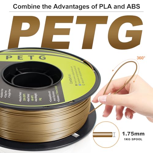 Image of PETG Filament 1.75mm for 3D Printer, Metal-Like Consumable 1kg (2.2lbs) 1 Spool, Silk Metallic Finish PETG High Speed 3D Printer Filament, Dimensional Accuracy + /- 0.03 mm,Metallic Bronze Gold