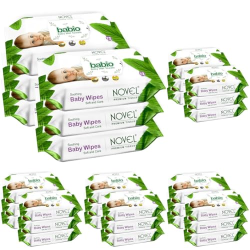 Image of Novel Babio Baby Wet Wipes 72 Wipes x Pack of 30 (432 Wipes) | Aloe Vera, Chamomile, Jojaba Oil, Vitamin E Enriched | pH Balanced, Alcohol, Hypoallergenic & Paraben-Free | Extra Thick & Moist wet | Anti Rash Soft Gentle Baby Wipes without Lid