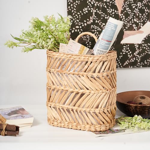 Hanging Basket for Front Door & Wall - Large Farmhouse Outdoor Planter, Holds Plants Mail Flowers, Woven Water Hyacinth Organizer, 12x10.5x5.3in