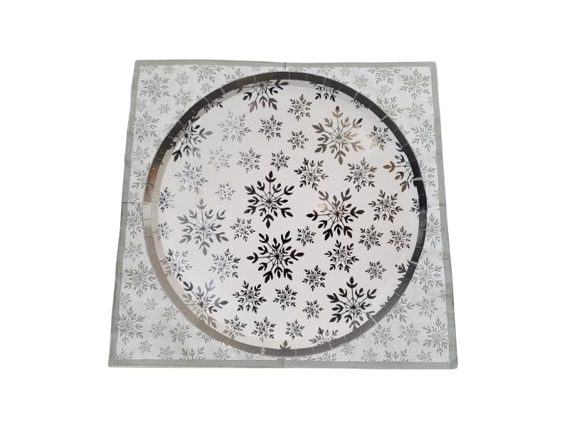Hilltop Supplies Christmas Snowflake Pattern Disposable Paper Plates with Napkins, White, 24.5cm - Image 4