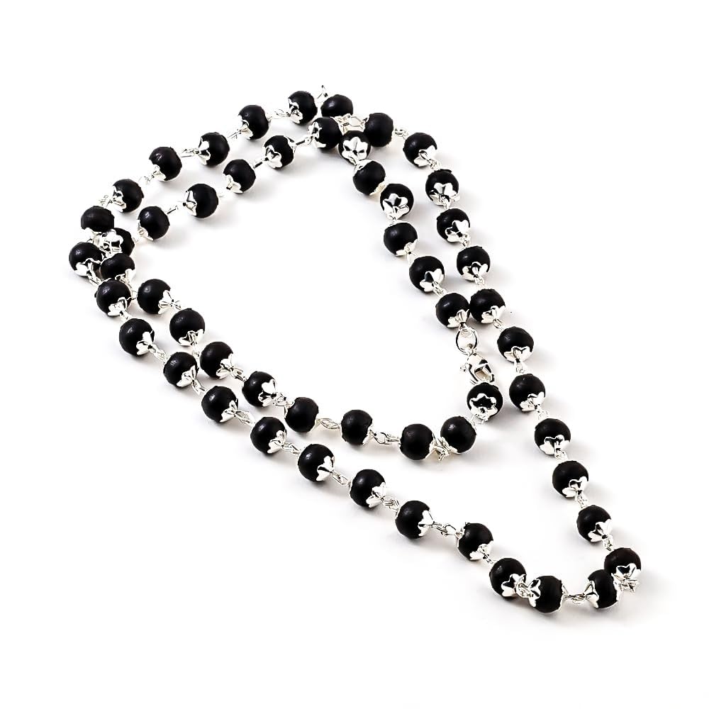 Chain for man Original Karungali Malai 54 Beads 8mm, Black Ebony Wood Mala Necklace, Energized Hindu Prayer Beads for Men & Women, Natural Japa Rosary for Meditation, Spiritual Healing, Protection, Wealth, and Positive Energy.-image-10