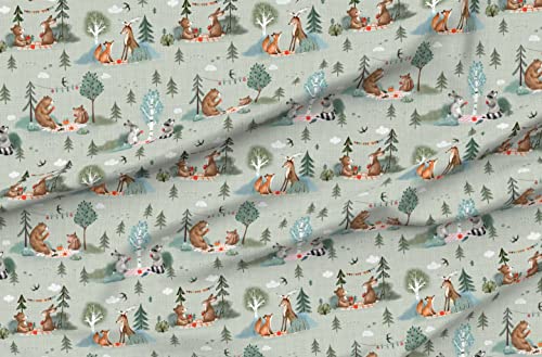 Mint Sage Green Woodland Animals Fabric - Premium Petal Cotton for Quilting, Apparel, Crafts & Decor by the Yard