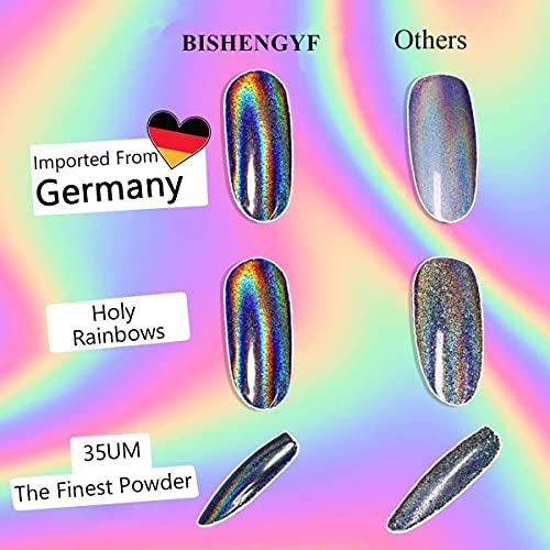 BISHENGYF Holographisch Nagelpulver, Regenbogen Glitter Staub Nail Art Pulver, Einhorn Laser Effekt Pigment, Chrom… – Bild 8
