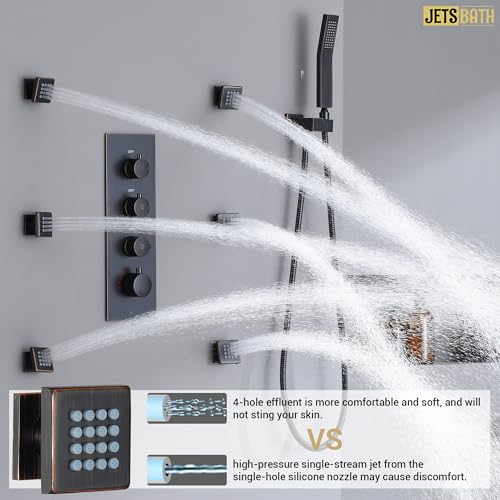 Sistema de Ducha Termostática JetsBath 16" con 6 Jets Corporales y Cabezal de Lluvia de 16 Pulgadas, Acabado en Bronce Aceitado miniatura 6