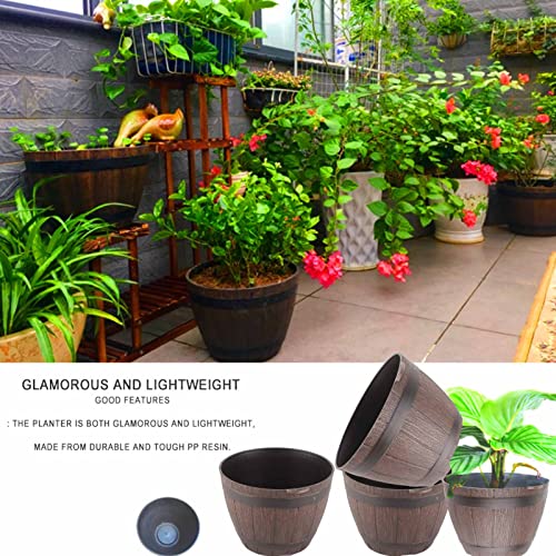 Zuoshini Barrel Planter Plant Containers Imitation Wine Wooden Barrel Pp Resin Flower Pot Imitated Wood Planting Barrel Ideal For Plants Growth 7.48X7.48X5.7 #TOP4