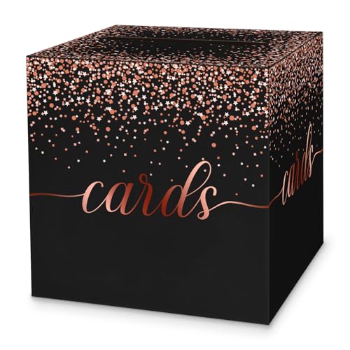 Image of 1 Pack Black and Rose Gold Card Box for Party, 8.7 inch Black Gift Card Box Money Box for Birthday, Wedding, Baby Shower, Retirement, Anniversary, Bridal Shower, Raffle Ticket
