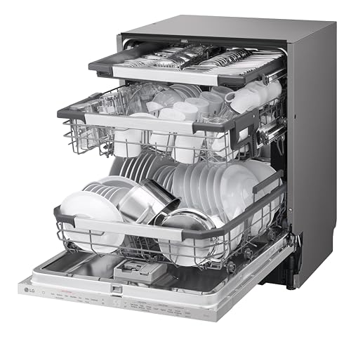 LG DB597TXS, Energieklasse A -20%, vollintegrierbarer Geschirrspüler, Spülmaschine mit Besteckschublade, automatische Türöffnung bei Trocknung, Dampfreinigung, besonders leise, Silber