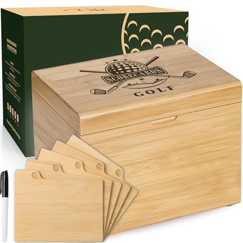 Glorieroo Golf Storage Box Golf Gifts - Golf Scorecard Collection Box With 5 Wooden Dividers - Golf Organizer For Scorecards, Photos, Keepsakes; Fathers Day Dad Gifts For Men From Wife (Yellow)