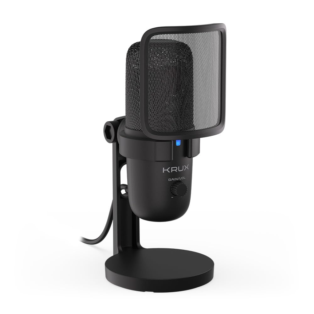 Krux Emote 2000S, Mikrofon USB typu Plug&Play, przełączanie między kardioidalną i dookólną charakterystyką kierunkową, regulacja głośności i wzmocnienia, dwa rodzaje filtrów, Mute | KRXC002